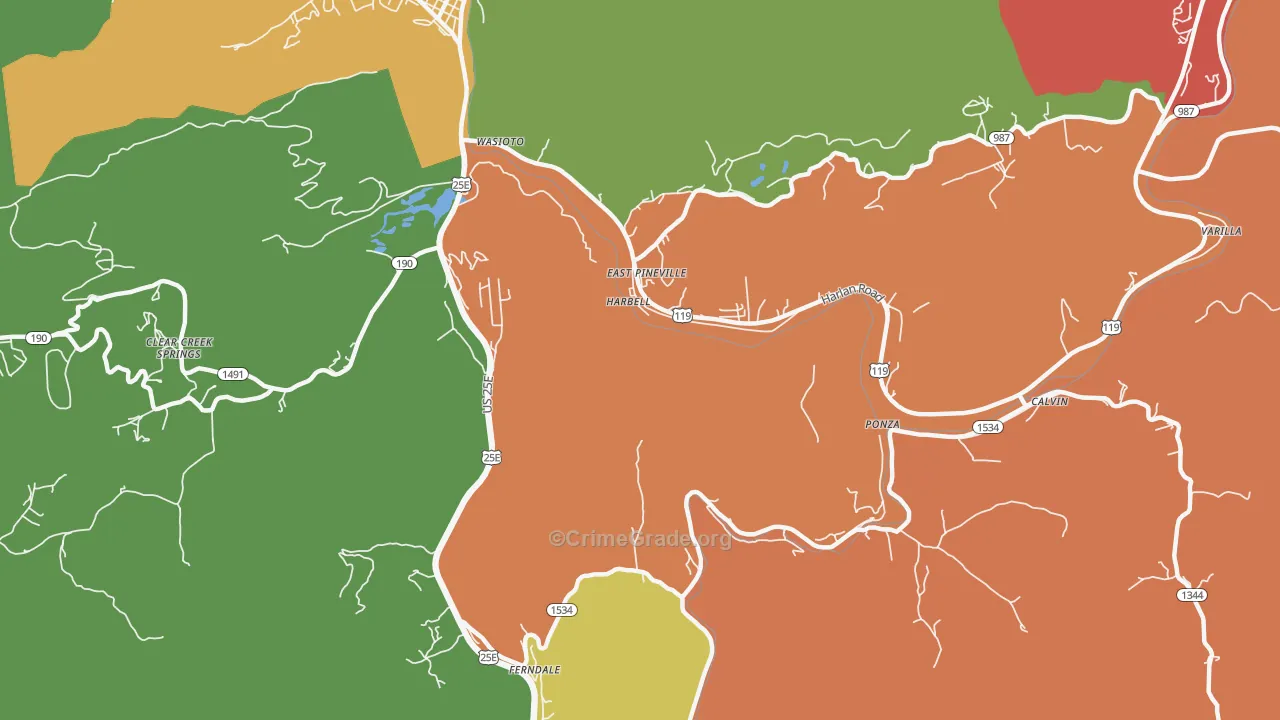 East Pineville, KY Map of Theft Rates