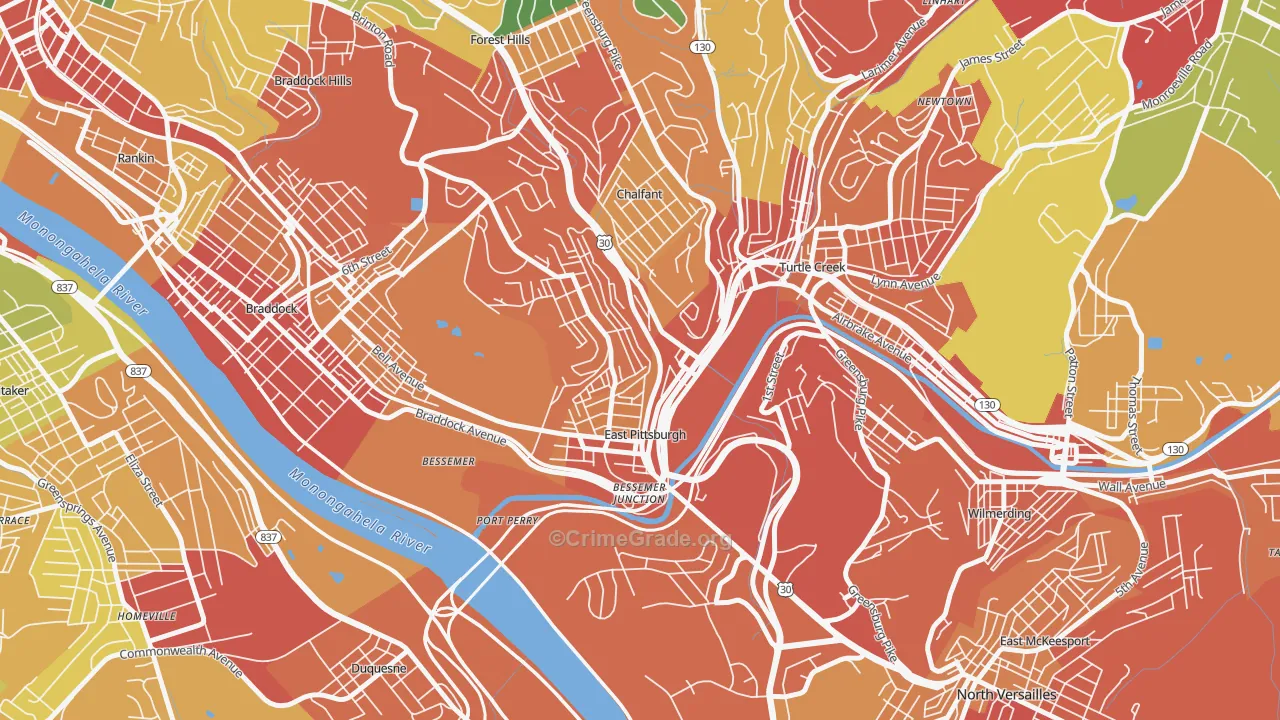 East Pittsburgh, PA Map of Theft Rates