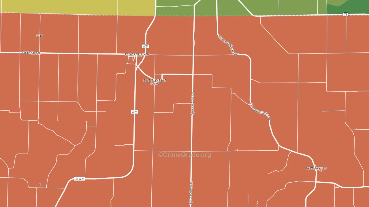 East Pleasant Plain, IA Map of Theft Rates