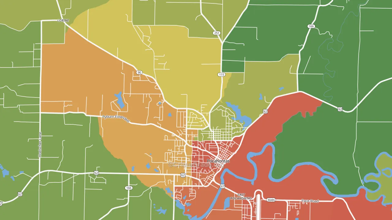 East Pocahontas, AR Map of Theft Rates