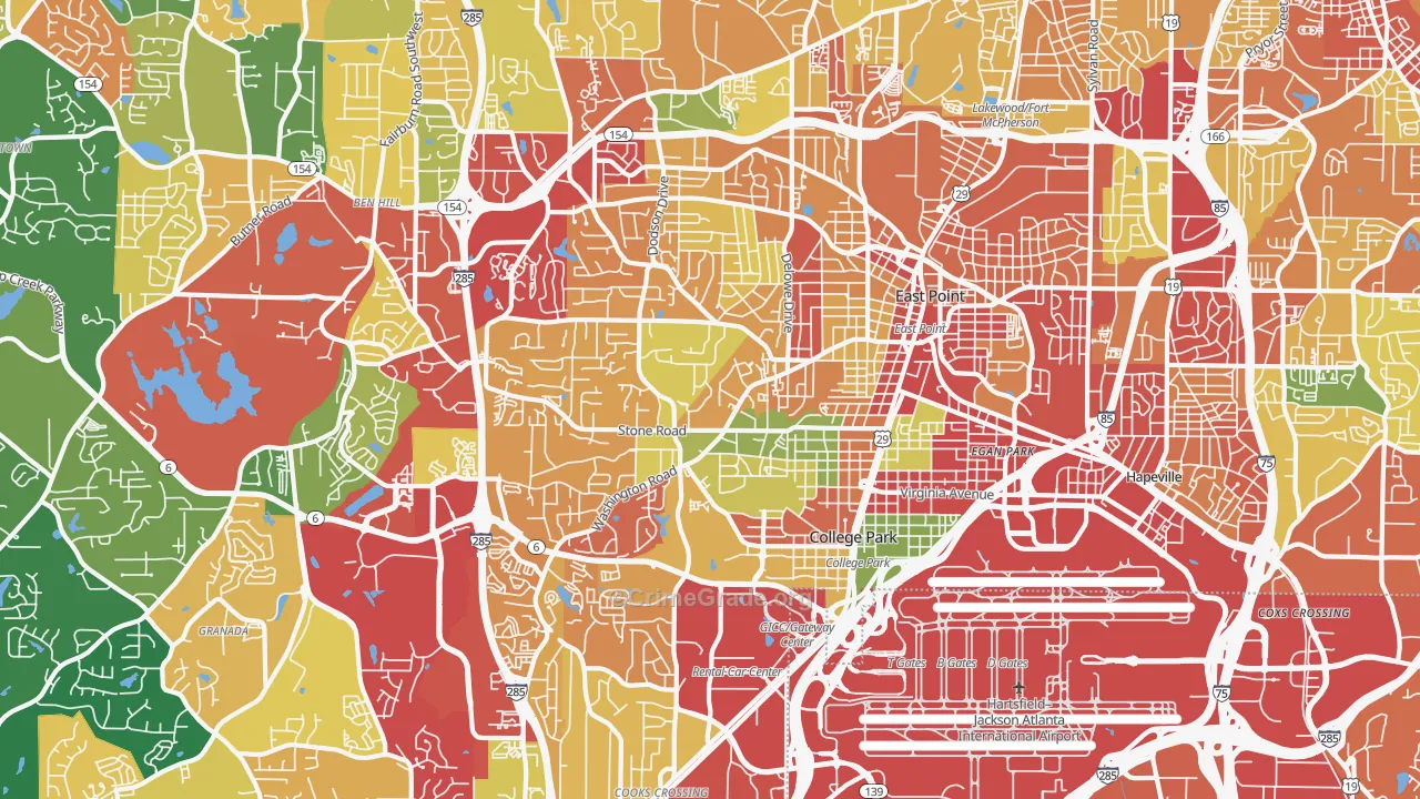 East Point, GA Map of Theft Rates