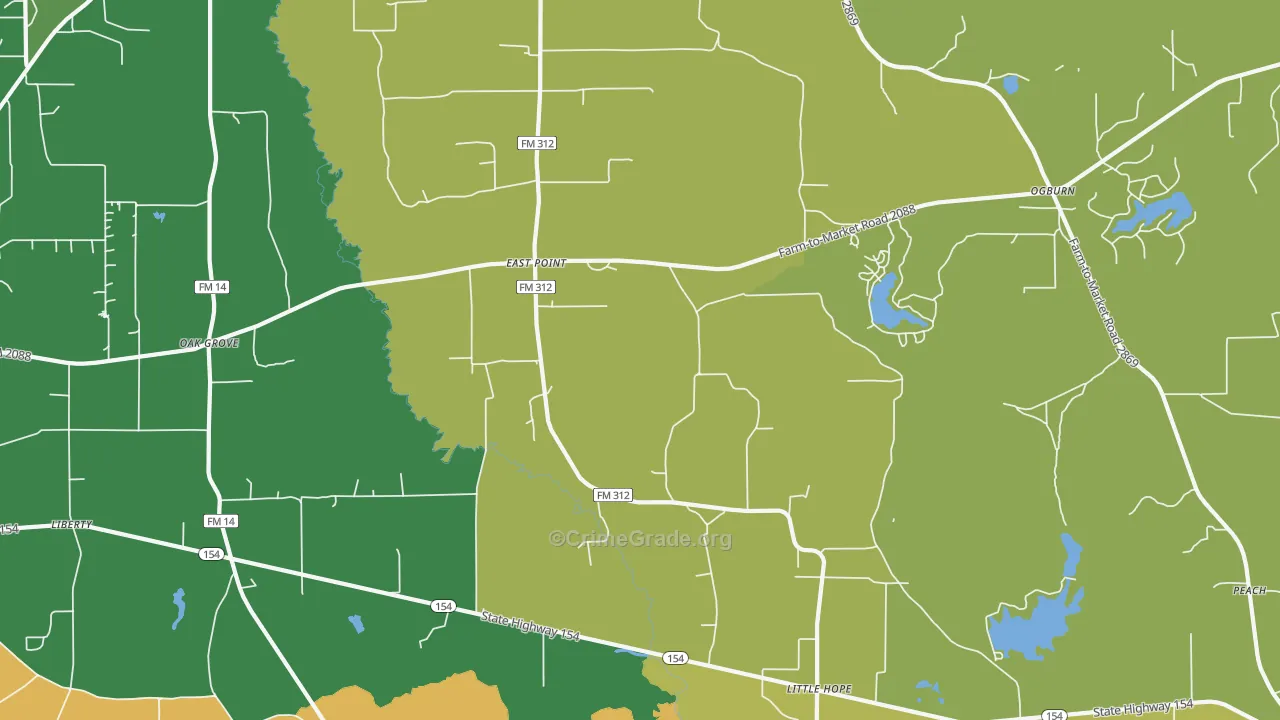 East Point, TX Map of Theft Rates
