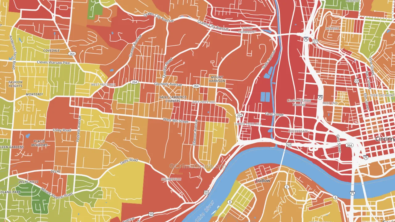 East Price Hill, Cincinnati, OH Map of Theft Rates