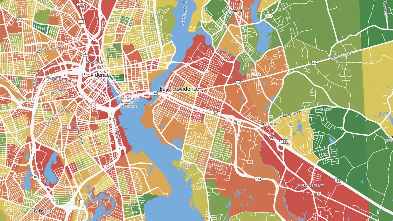 East Providence, RI Map of Theft Rates