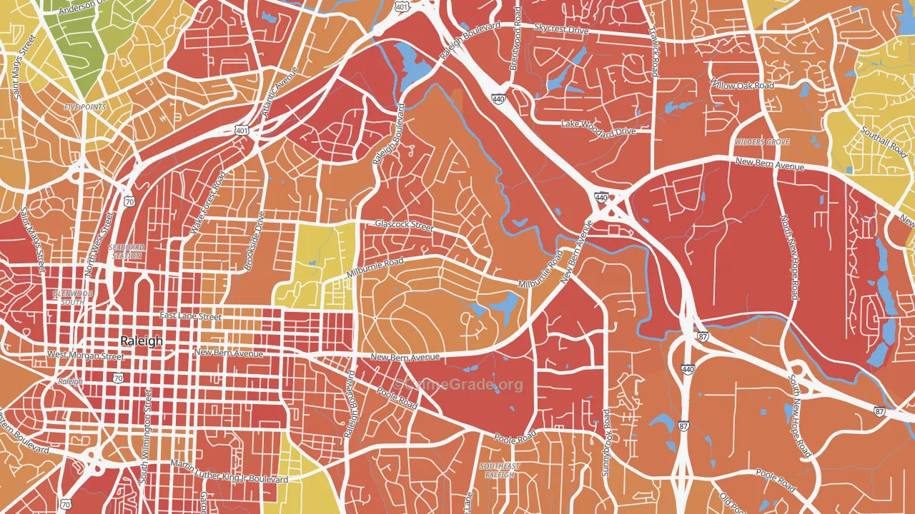 East Raleigh, Raleigh, NC Map of Theft Rates