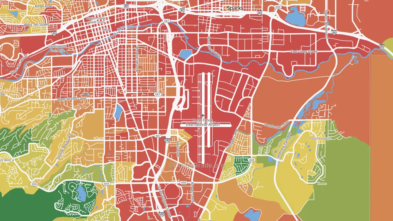 East Reno, Reno, NV Map of Theft Rates