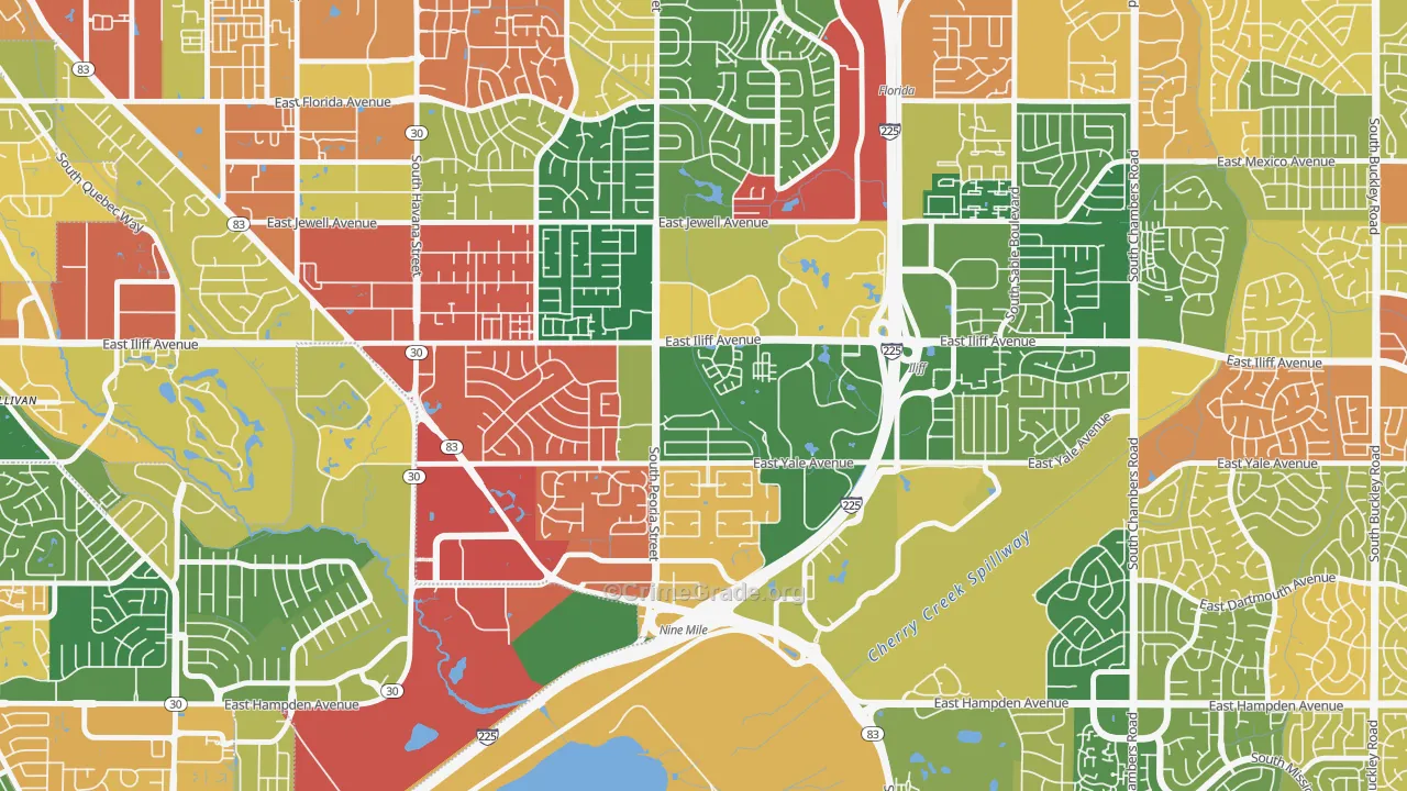 East Ridge-Ptarmigan Park, Aurora, CO Map of Theft Rates