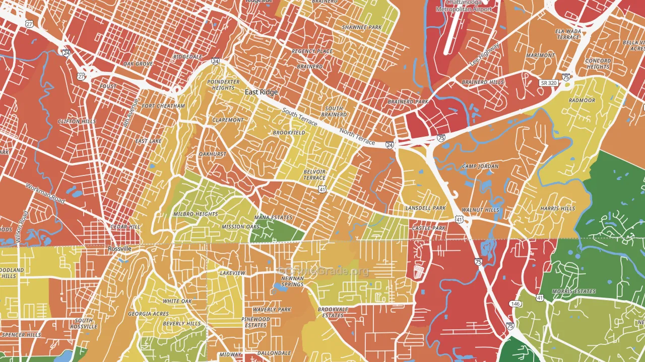 East Ridge, TN Map of Theft Rates