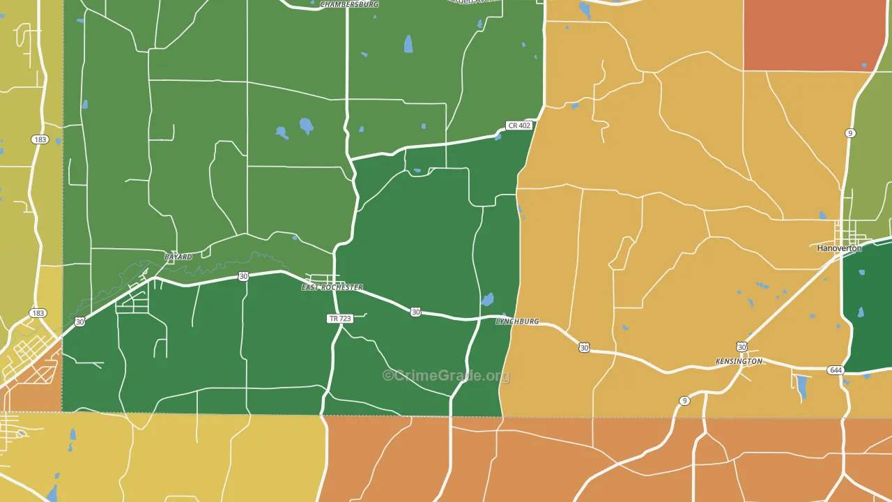 East Rochester, OH Map of Theft Rates