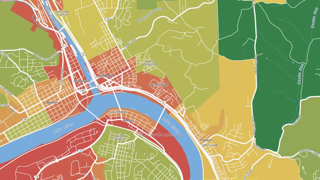 East Rochester, PA Map of Theft Rates