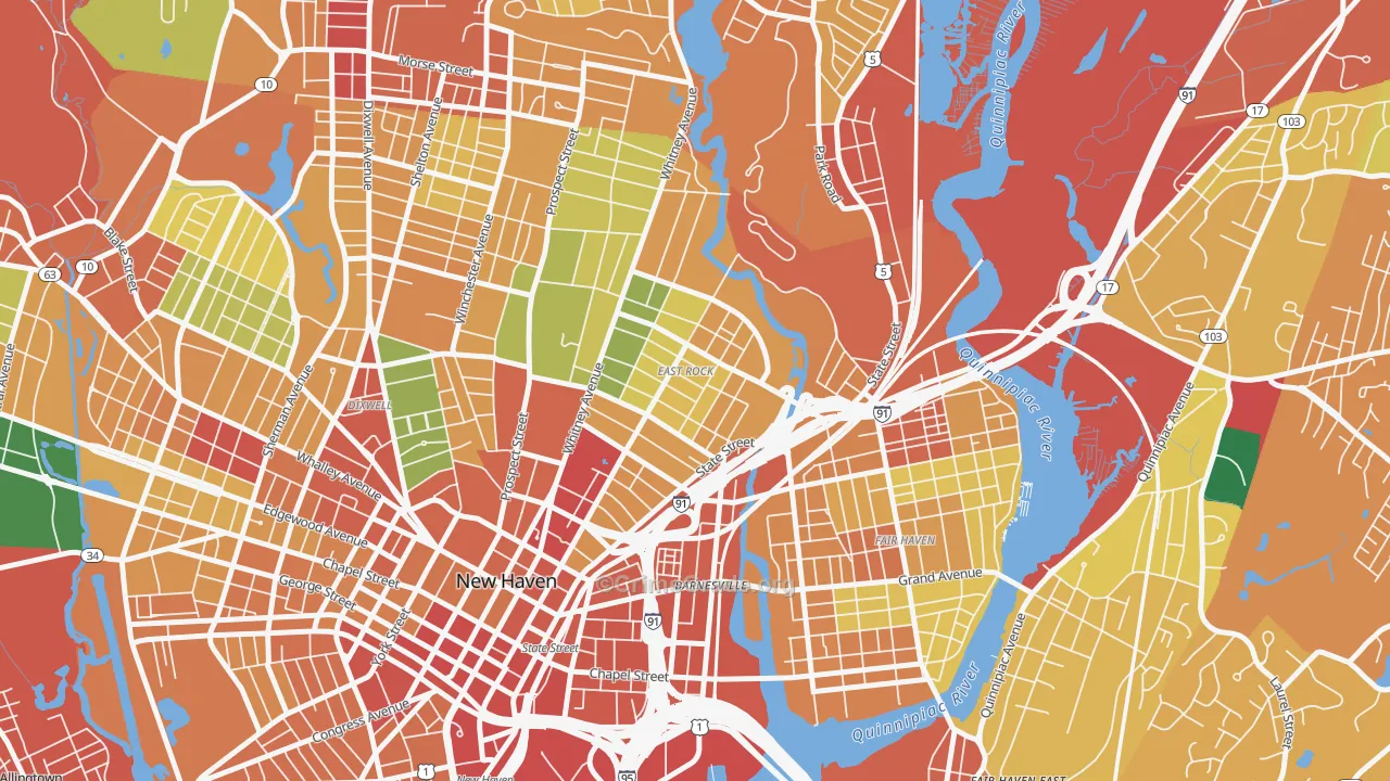 East Rock, New Haven, CT Map of Theft Rates