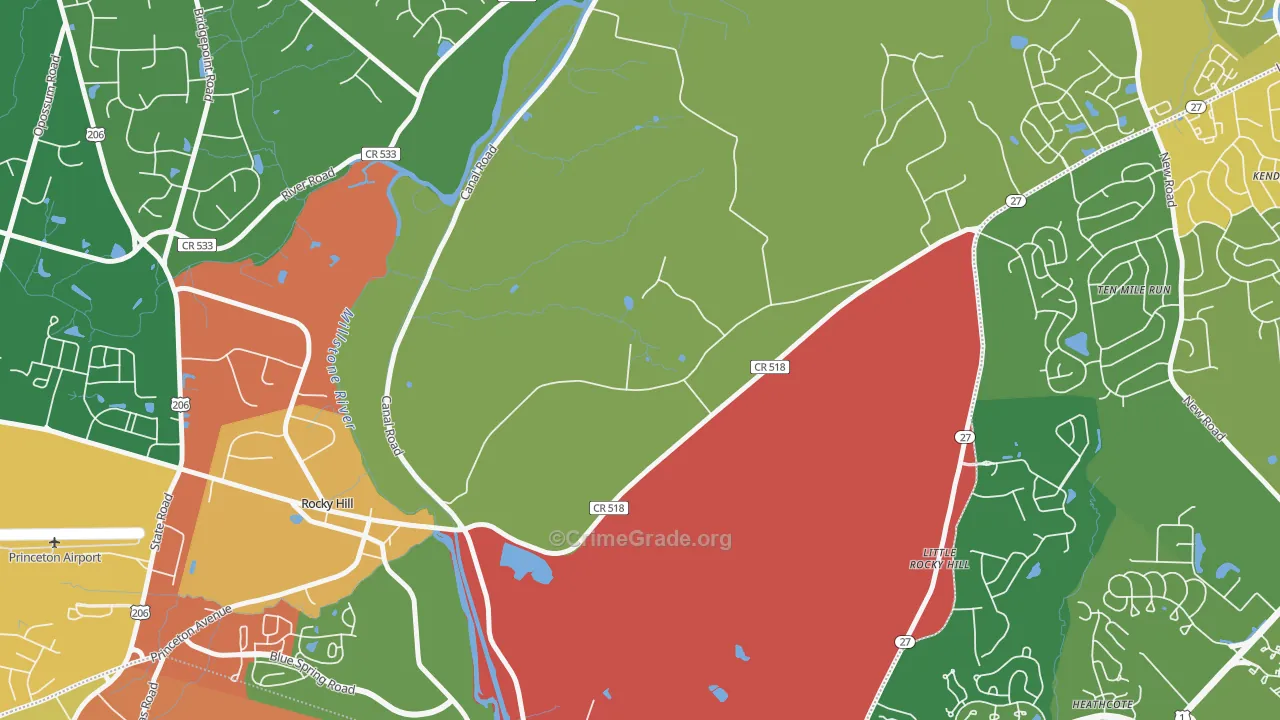 East Rocky Hill, NJ Map of Theft Rates
