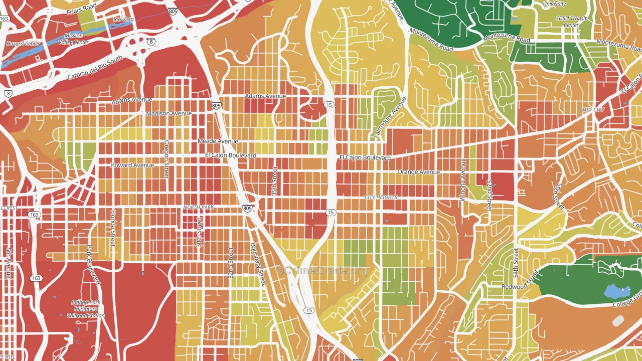 East San Diego, San Diego, CA Map of Theft Rates
