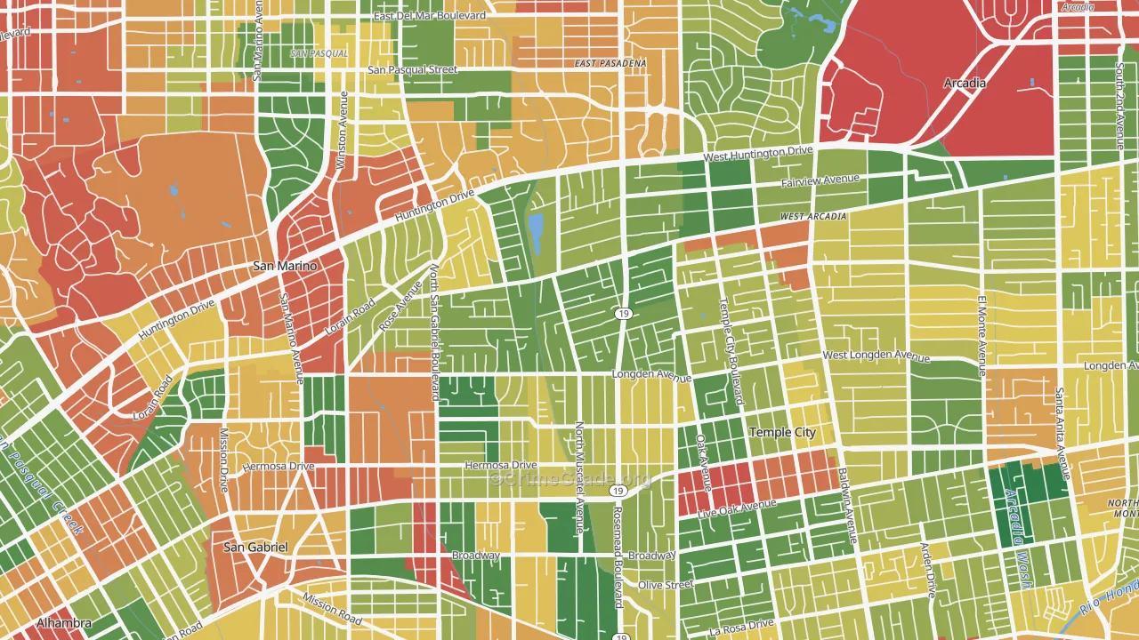 East San Gabriel, San Gabriel, CA Map of Theft Rates