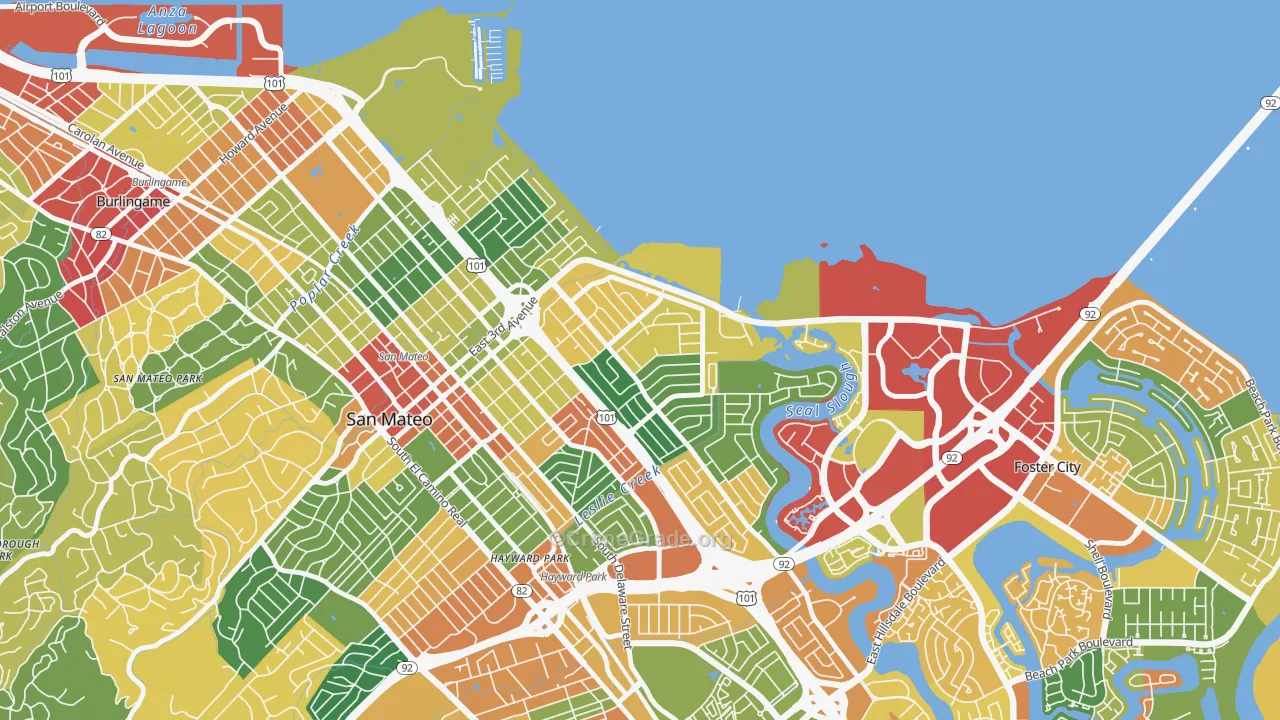 East San Mateo, San Mateo, CA Map of Theft Rates