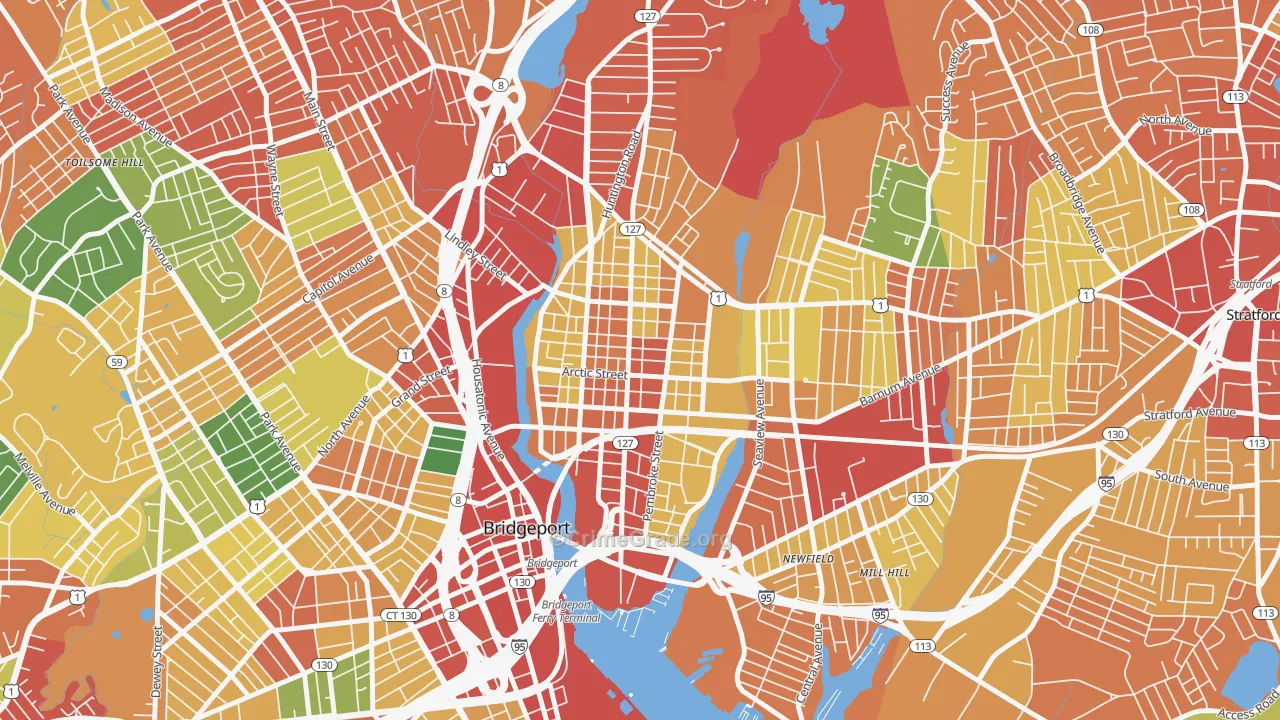 East Side-Bridgeport, Bridgeport, CT Map of Theft Rates