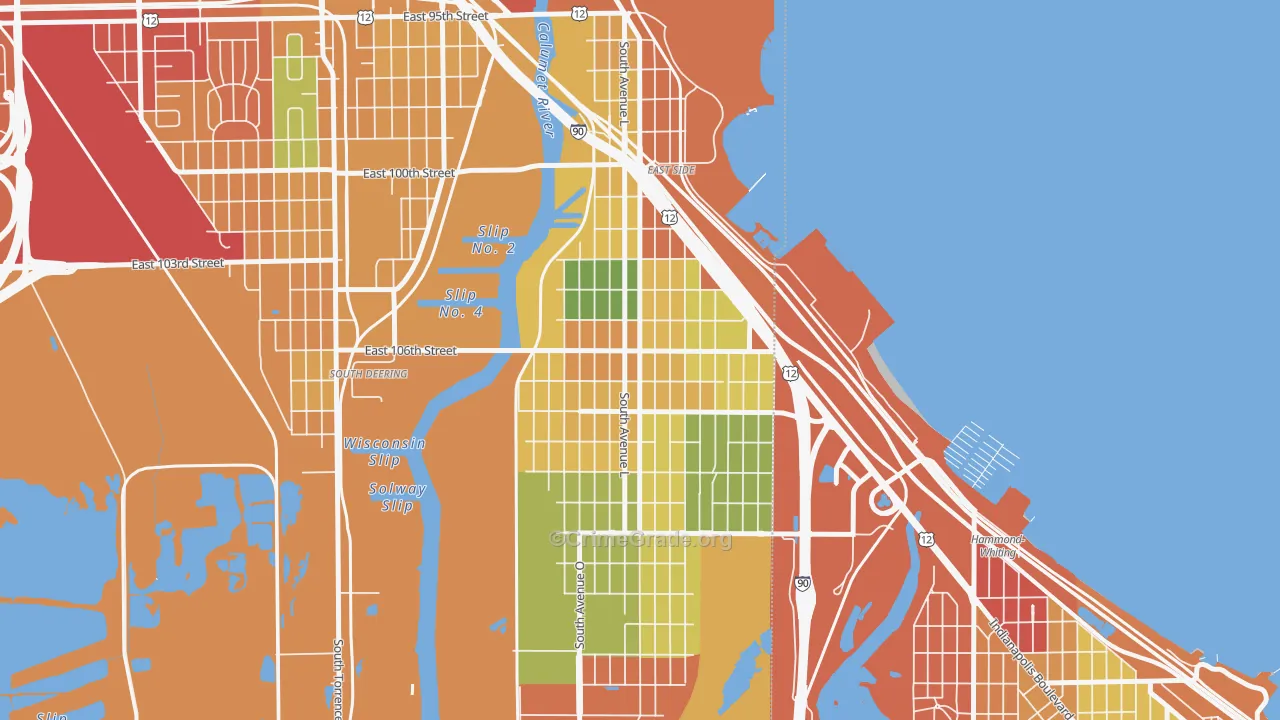 East Side, Chicago, IL Map of Theft Rates