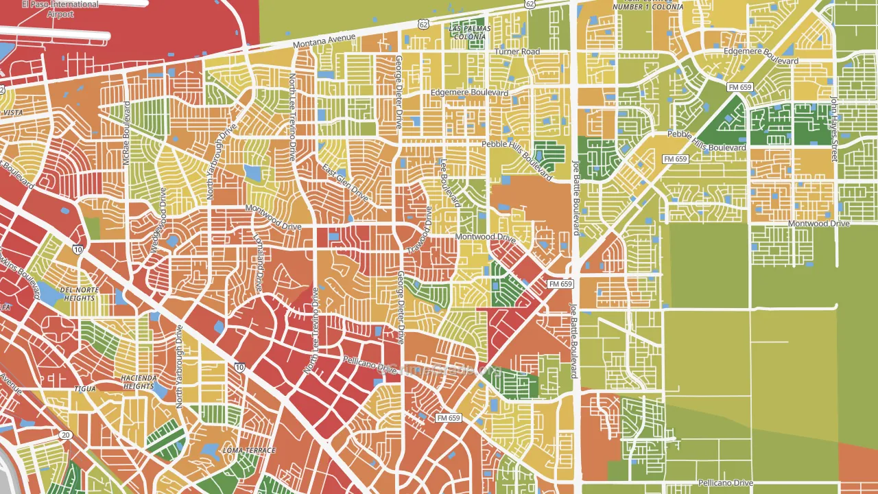 East Side, El Paso, TX Map of Theft Rates