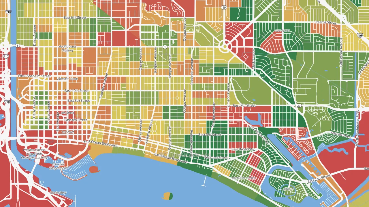 East Side, Long Beach, CA Map of Theft Rates