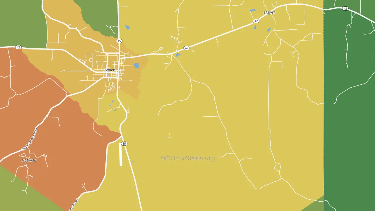 East Side, MS Map of Theft Rates