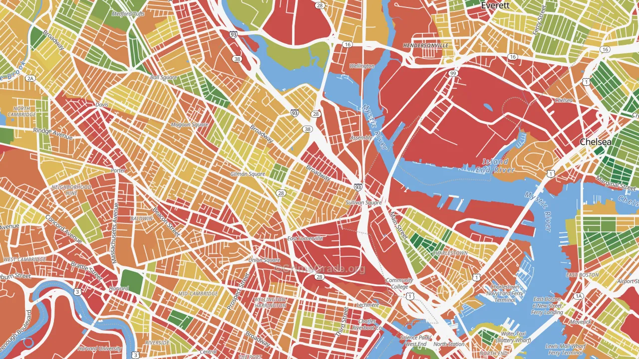 East Somerville, Somerville, MA Map of Theft Rates