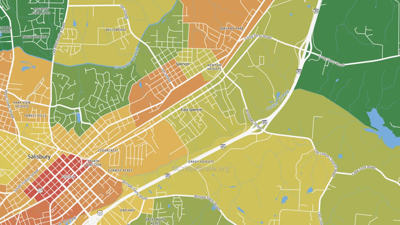 East Spencer, NC Map of Theft Rates
