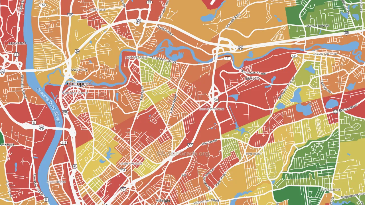 East Springfield, Springfield, MA Map of Theft Rates