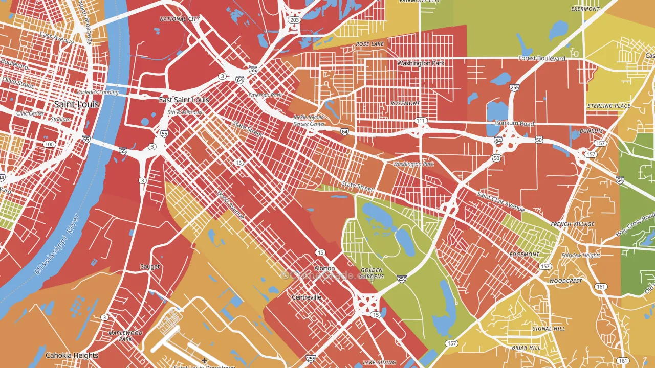 East St. Louis, IL Map of Theft Rates