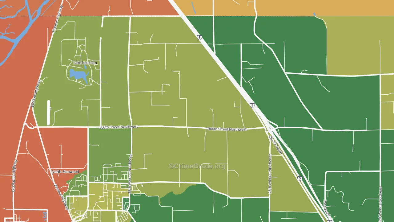 East Stanwood, WA Map of Theft Rates