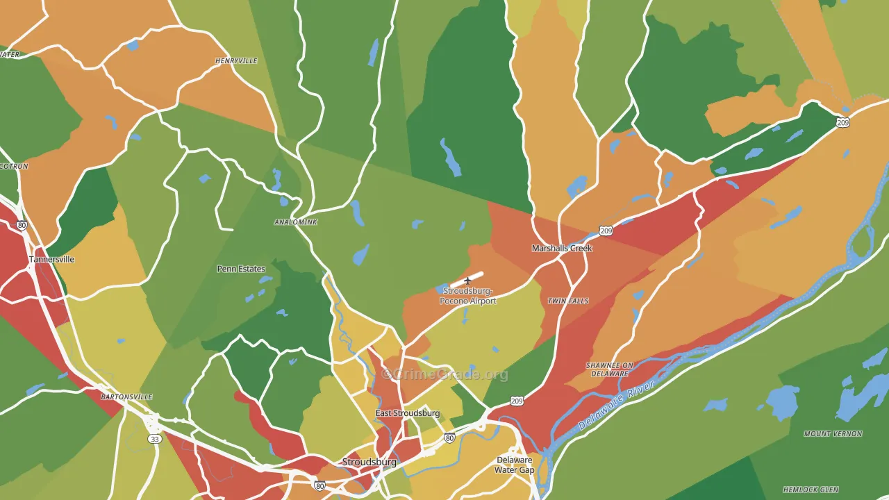East Stroudsburg, PA Map of Theft Rates