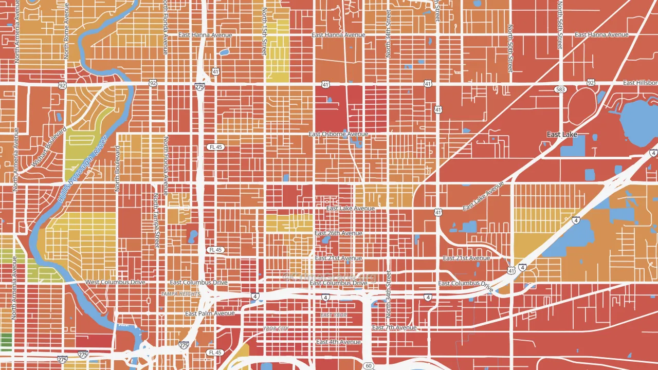 East Tampa, Tampa, FL Map of Theft Rates