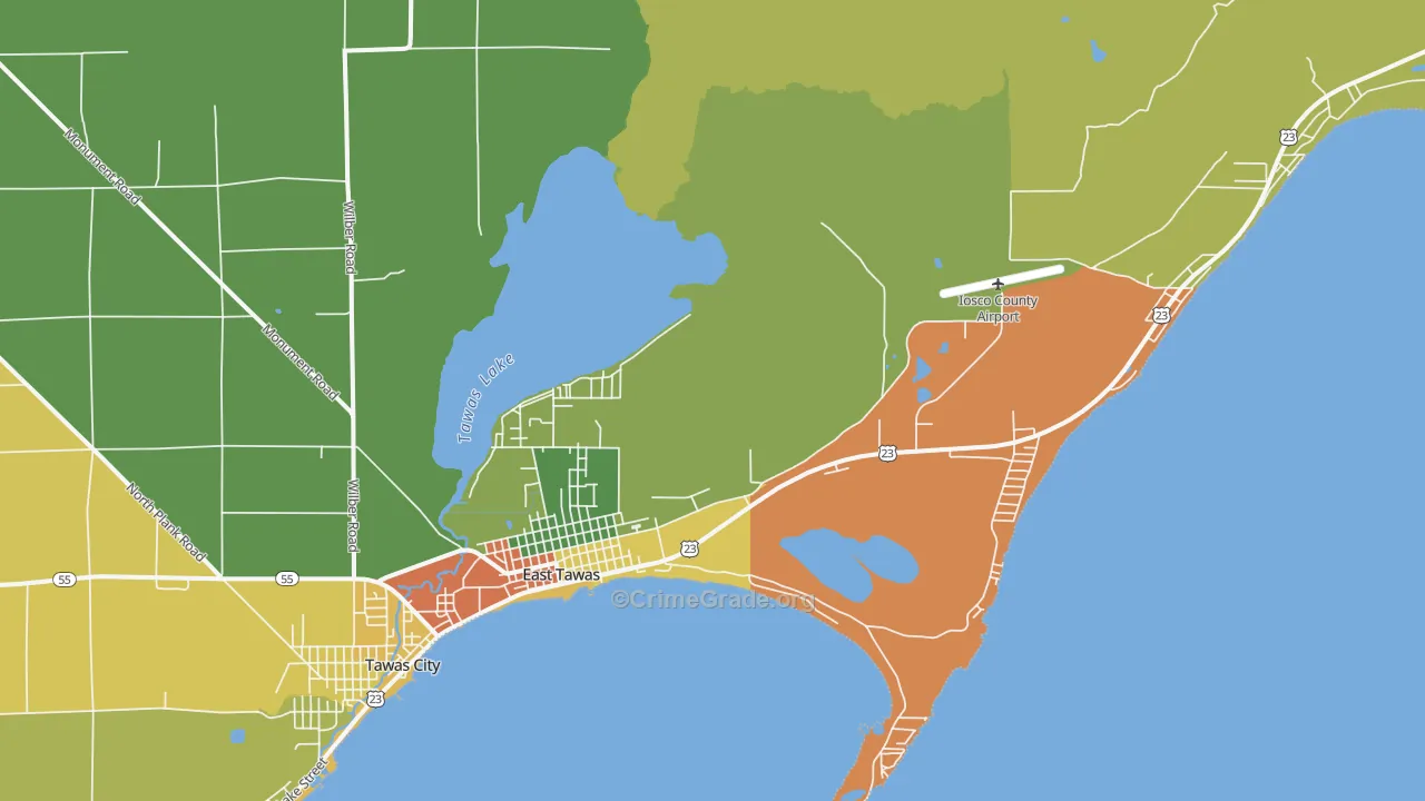 East Tawas, MI Map of Theft Rates