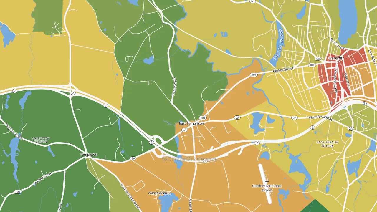 East Templeton, MA Map of Theft Rates