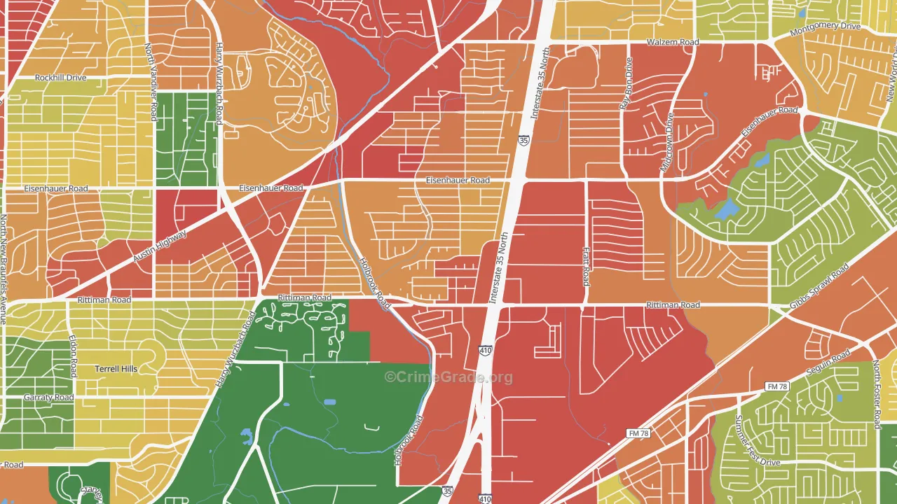 East Terrell Hills, San Antonio, TX Map of Theft Rates