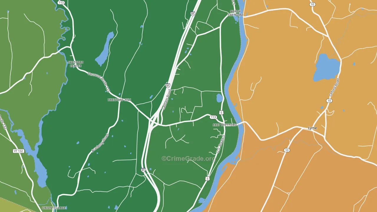 East Thetford, VT Map of Theft Rates
