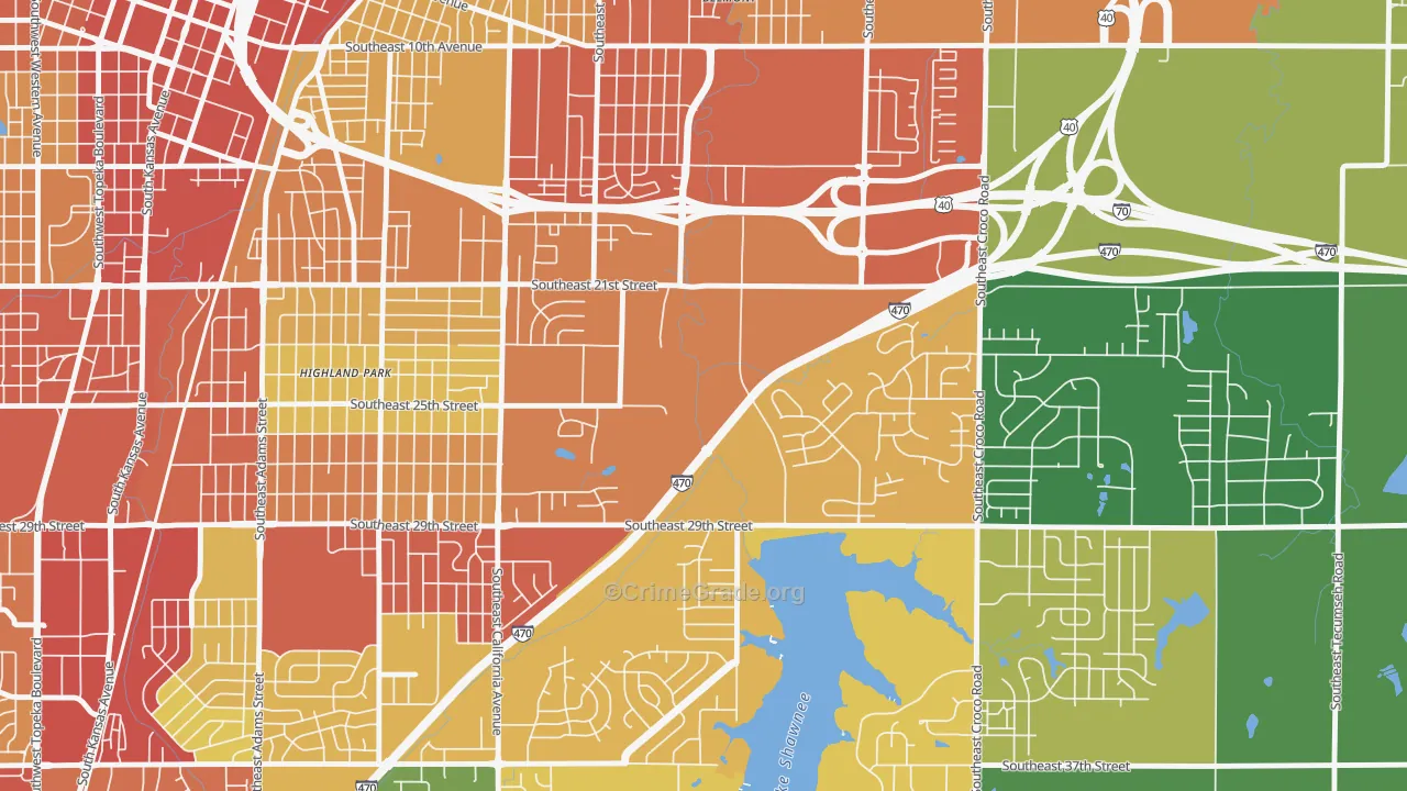 East Topeka, Topeka, KS Map of Theft Rates