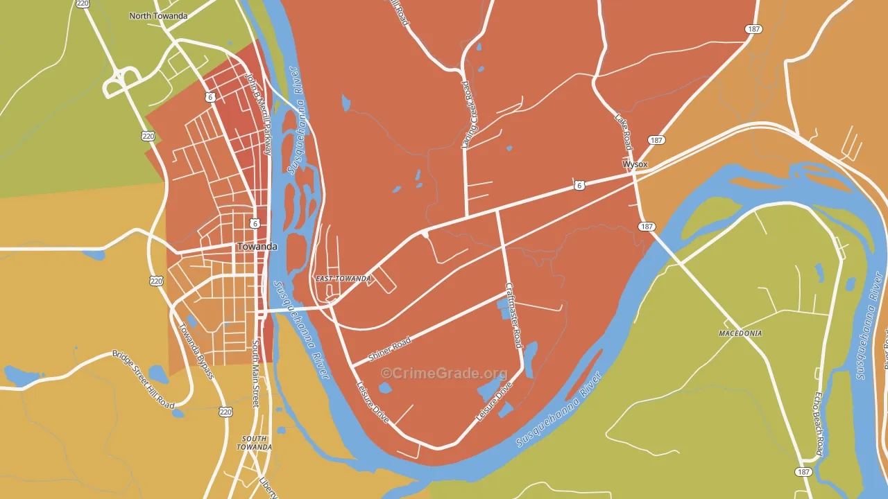 East Towanda, PA Map of Theft Rates