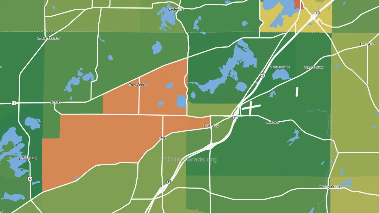 East Troy, WI Map of Theft Rates