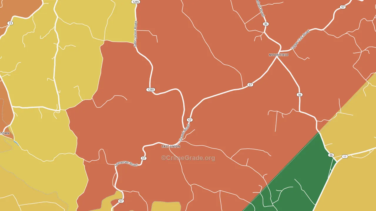 East Union, KY Map of Theft Rates