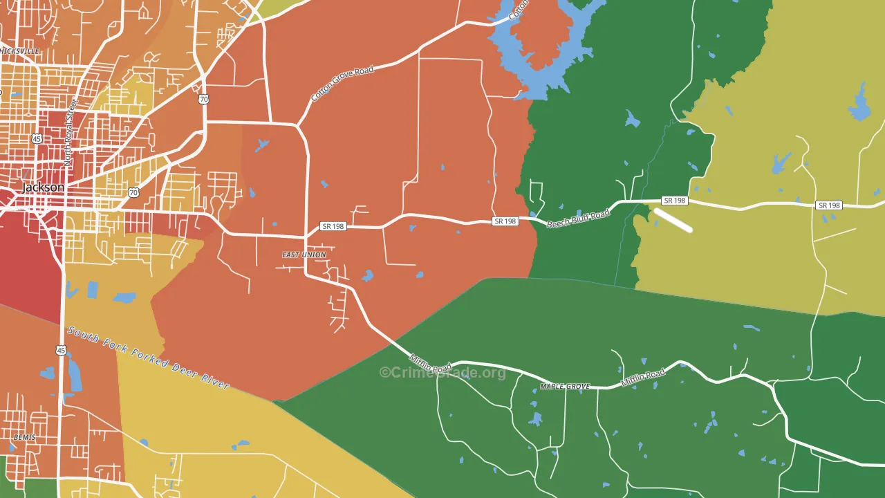East Union, TN Map of Theft Rates