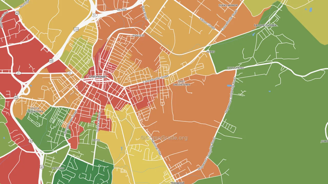 East Uniontown, PA Map of Theft Rates