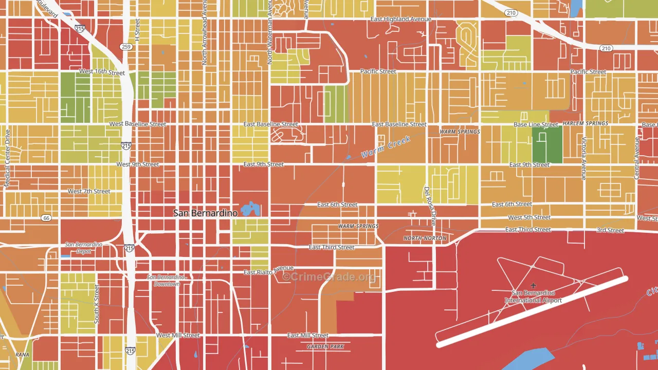 East Valley, San Bernardino, CA Map of Theft Rates