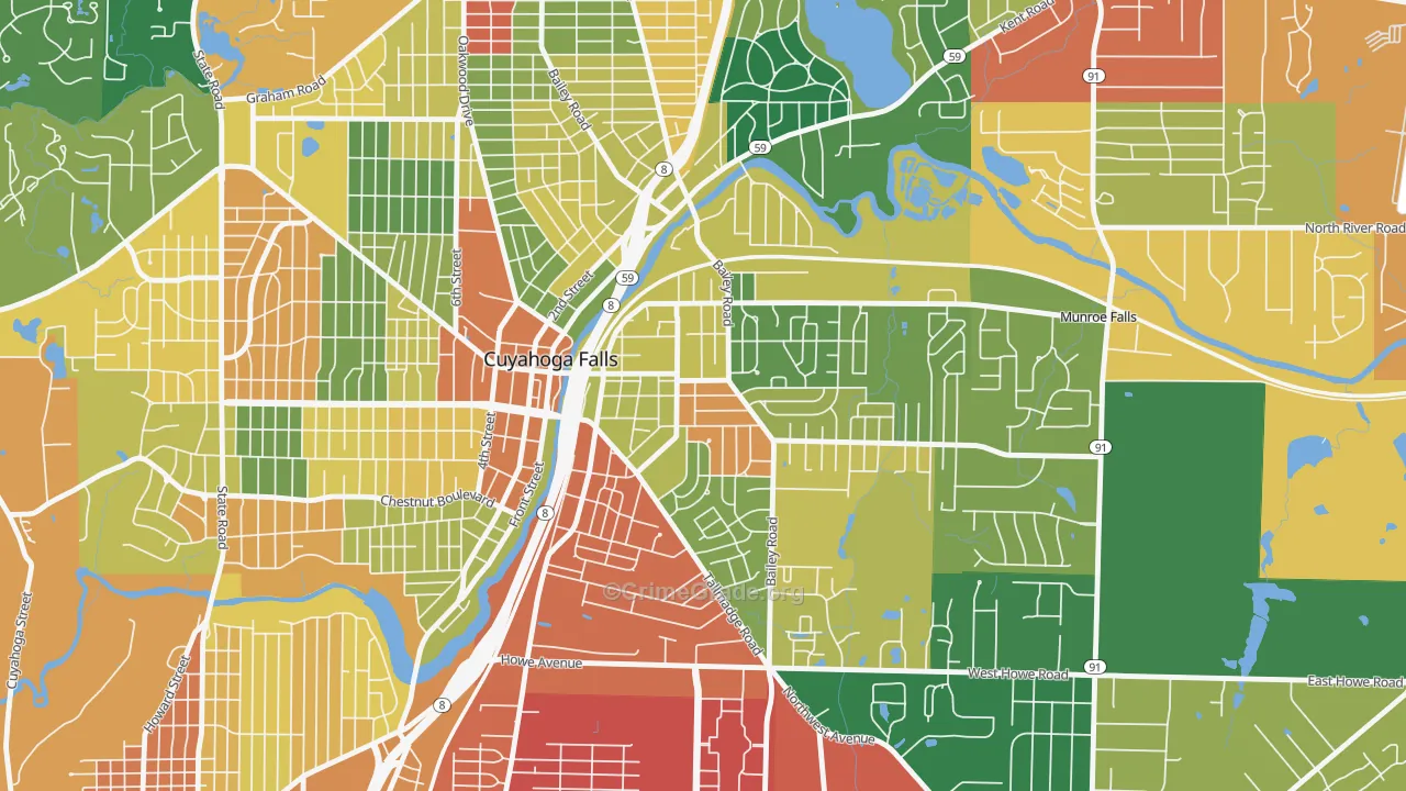 East Village, Cuyahoga Falls, OH Map of Theft Rates