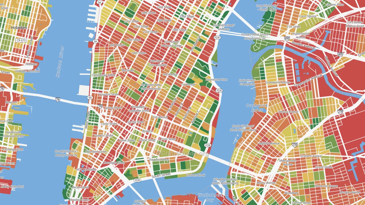 East Village, Manhattan, NY Map of Theft Rates