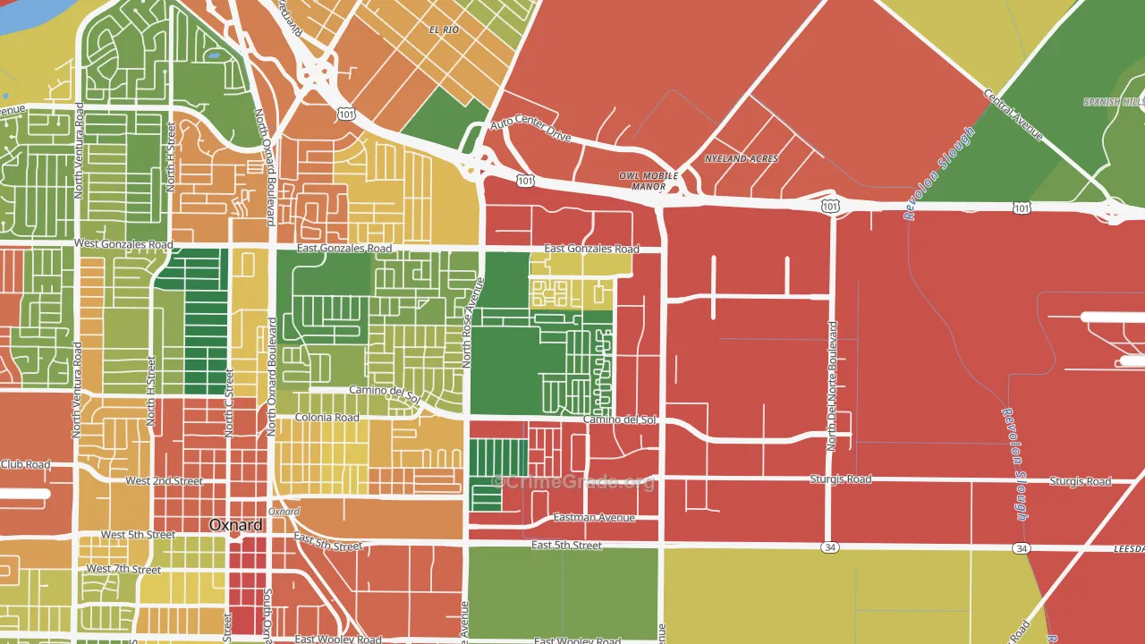 East Village Oxnard, Oxnard, CA Map of Theft Rates