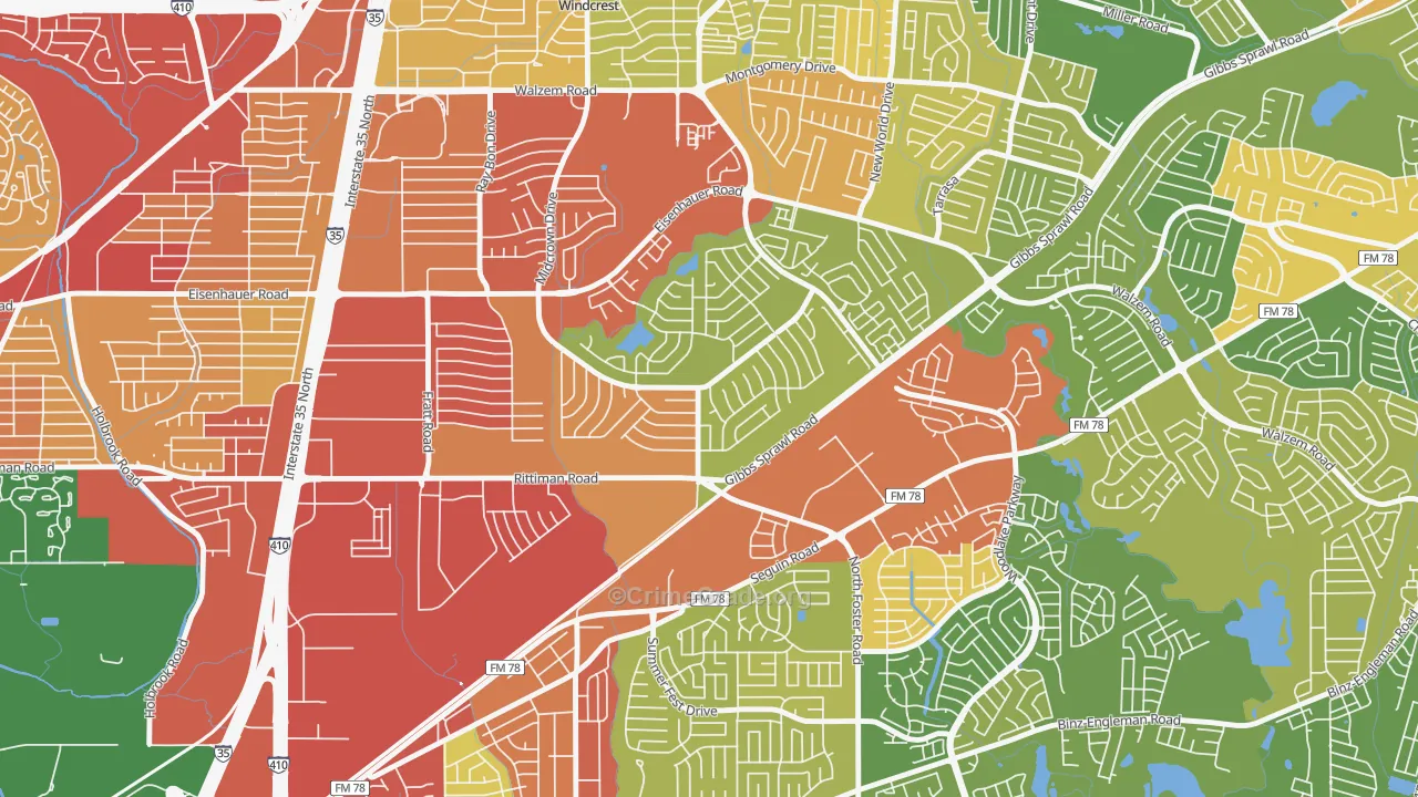East Village, San Antonio, TX Map of Theft Rates