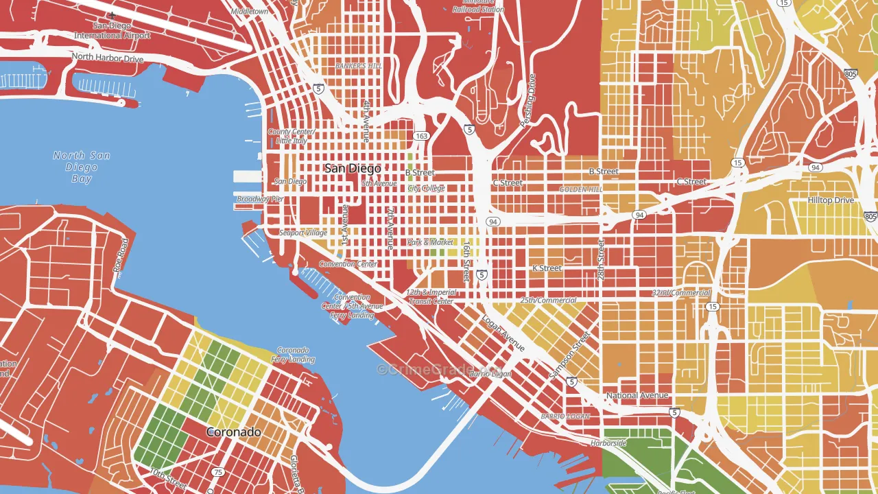 East Village, San Diego, CA Map of Theft Rates