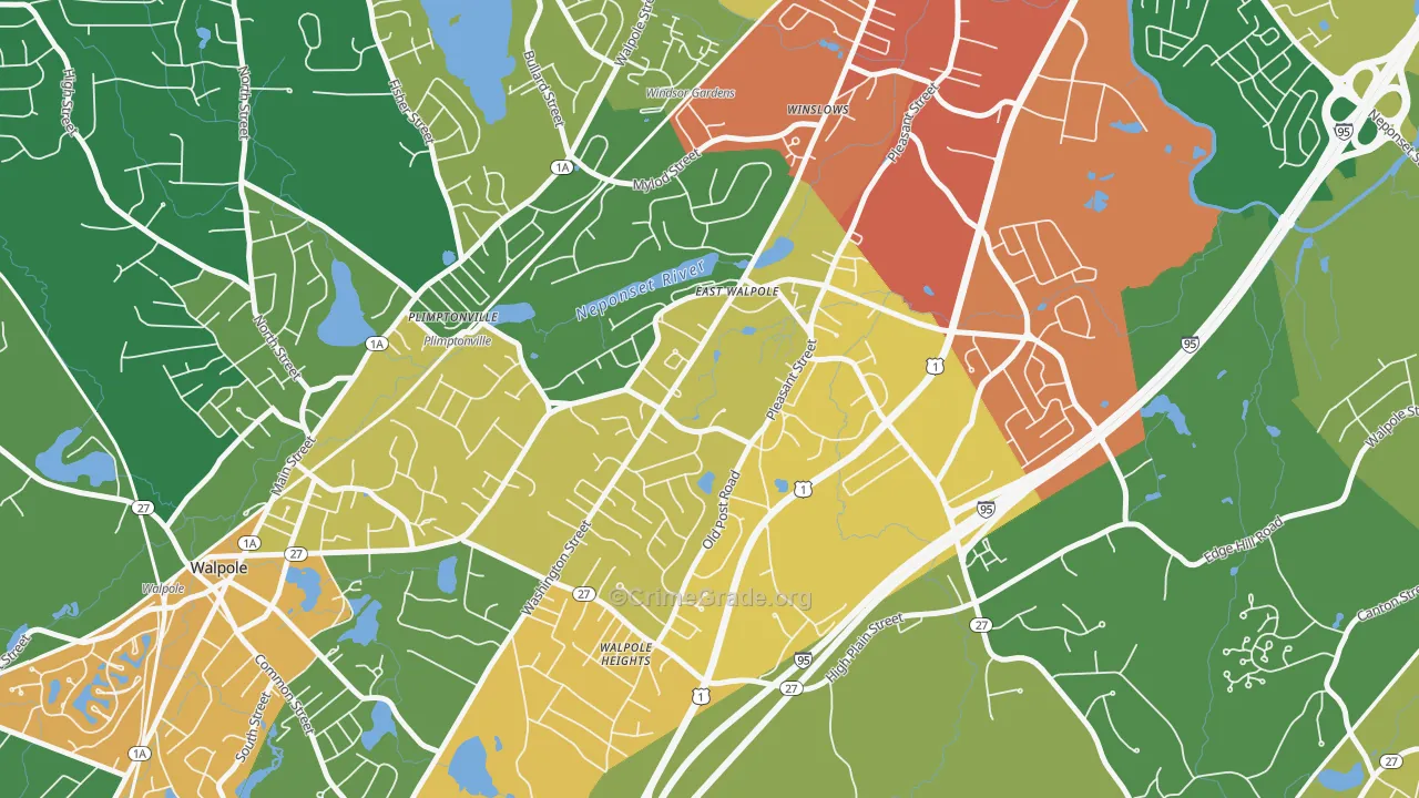 East Walpole, MA Map of Theft Rates