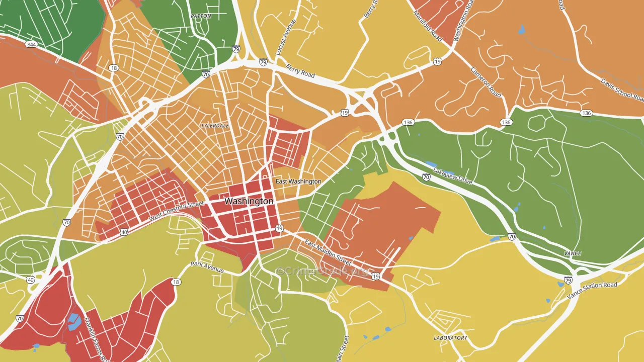 East Washington, PA Map of Theft Rates