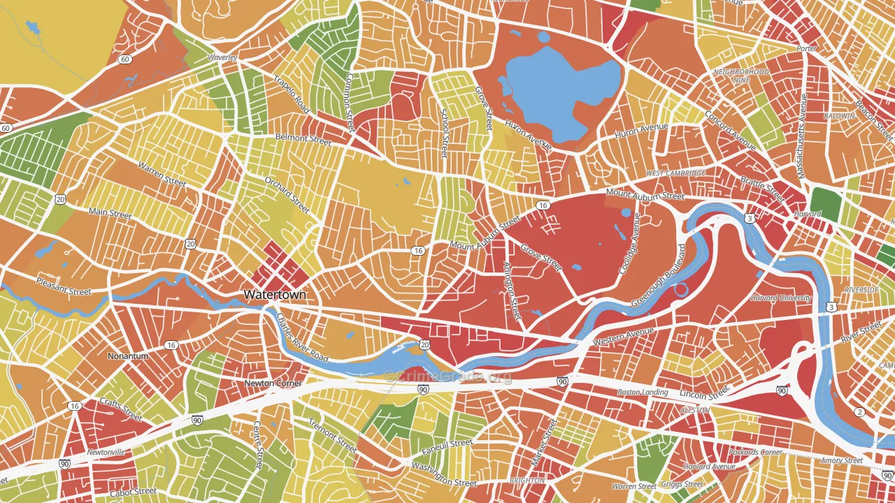 East Watertown, Watertown Town, MA Map of Theft Rates